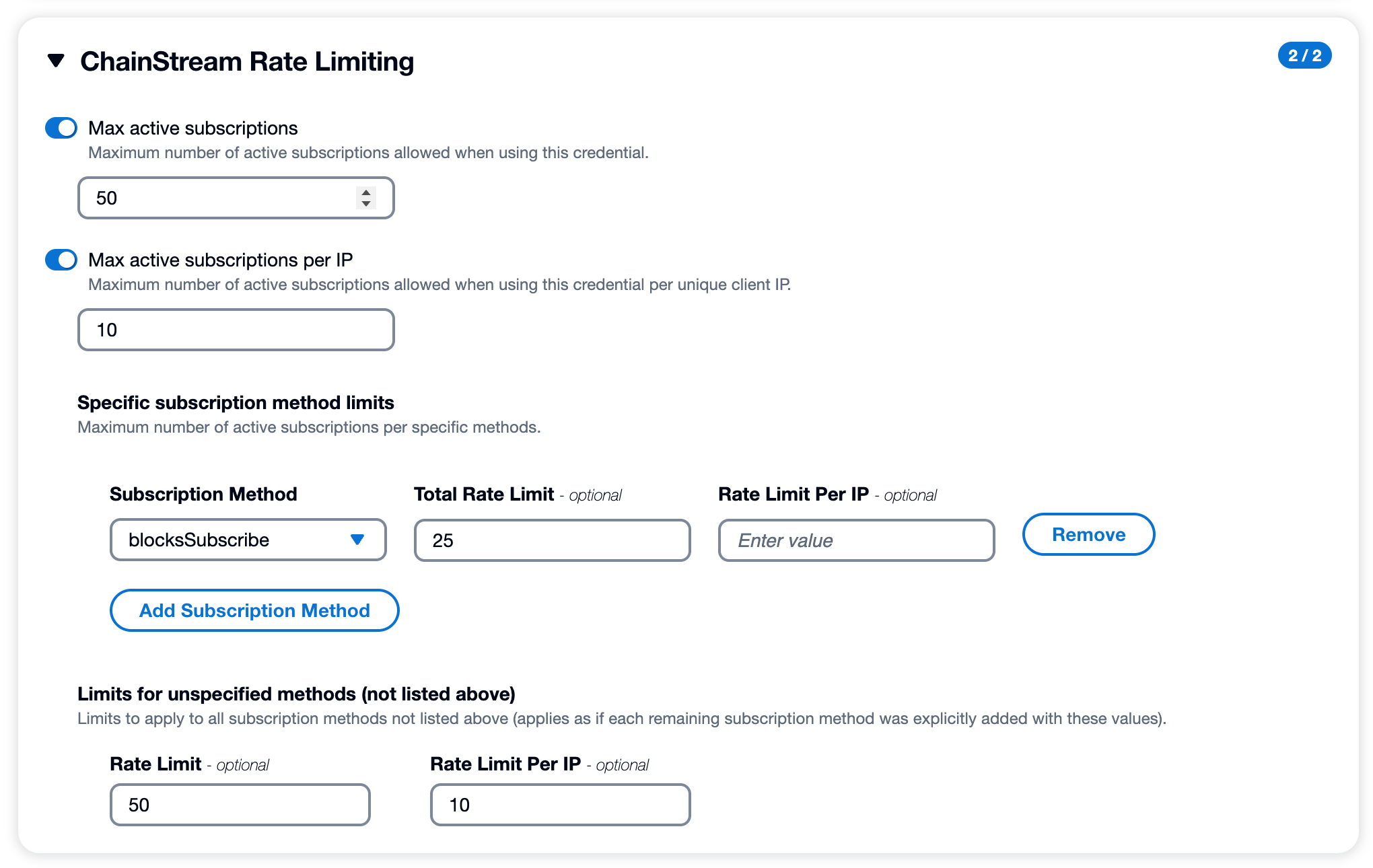 Set limits for ChainStream