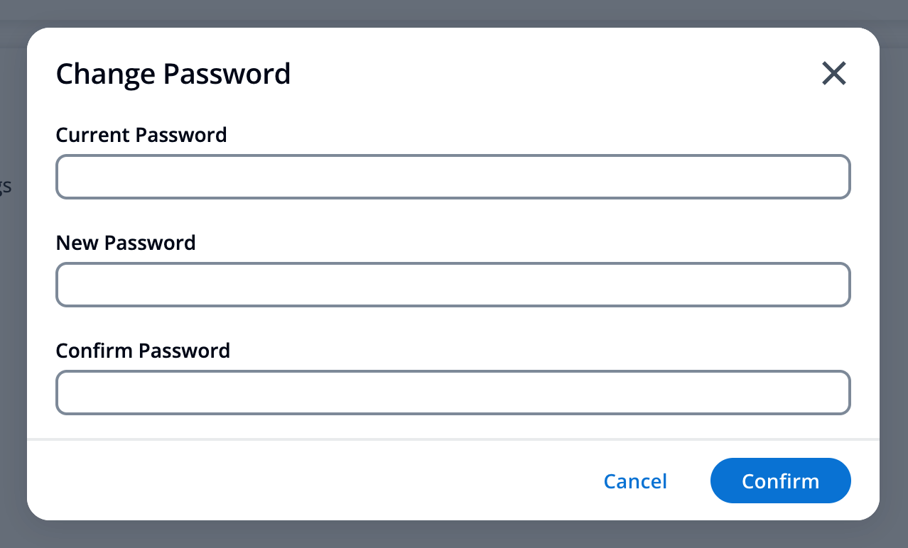 The change password modal