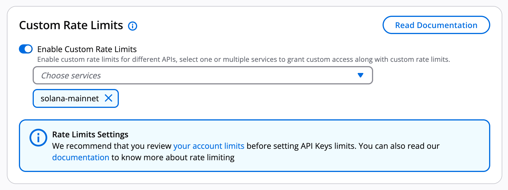 Enabling custom rate limits