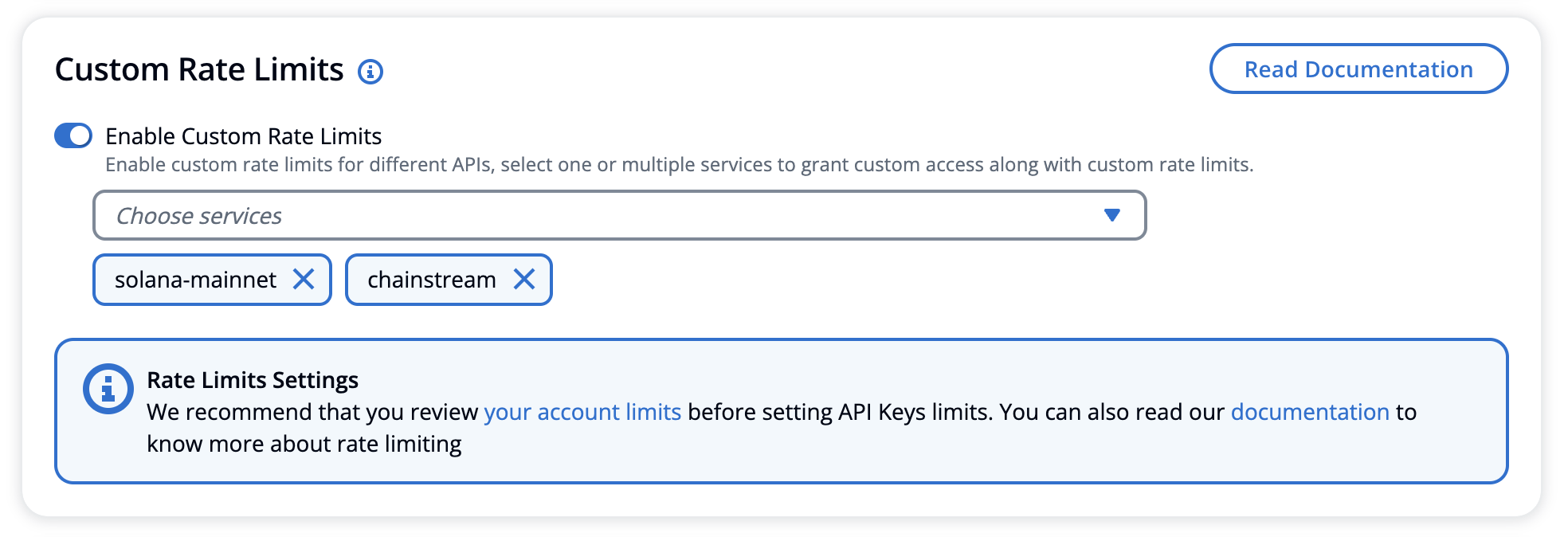 Enabling custom rate limits