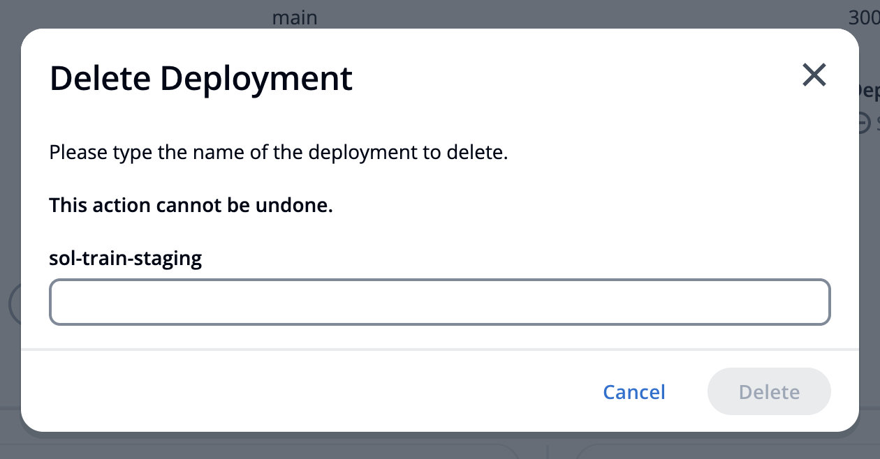 Delete deployment confirmation modal