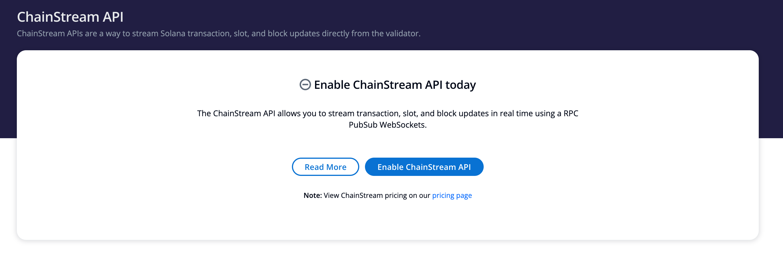 Click enable to start using the ChainStream API