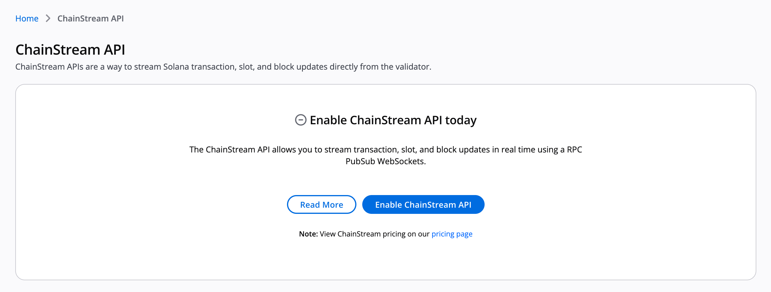 Click enable to start using the ChainStream API