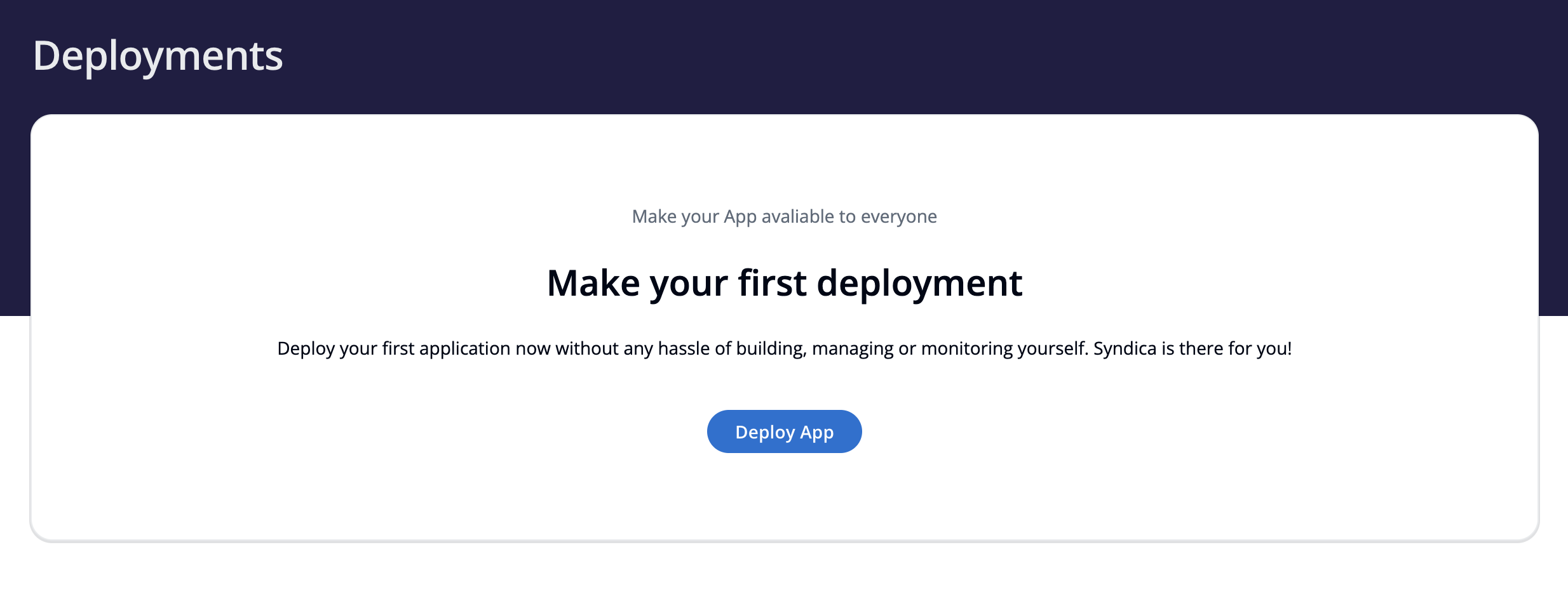 Deployments section, prompting you to create a deployment