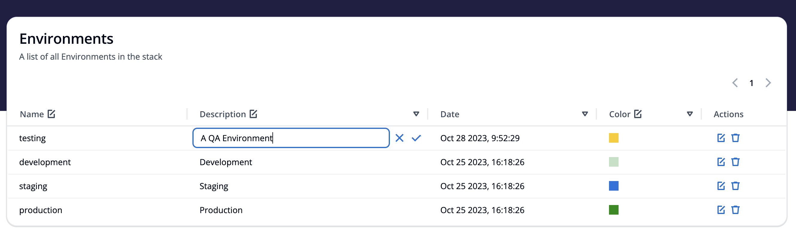 Editing an environment field is one click away