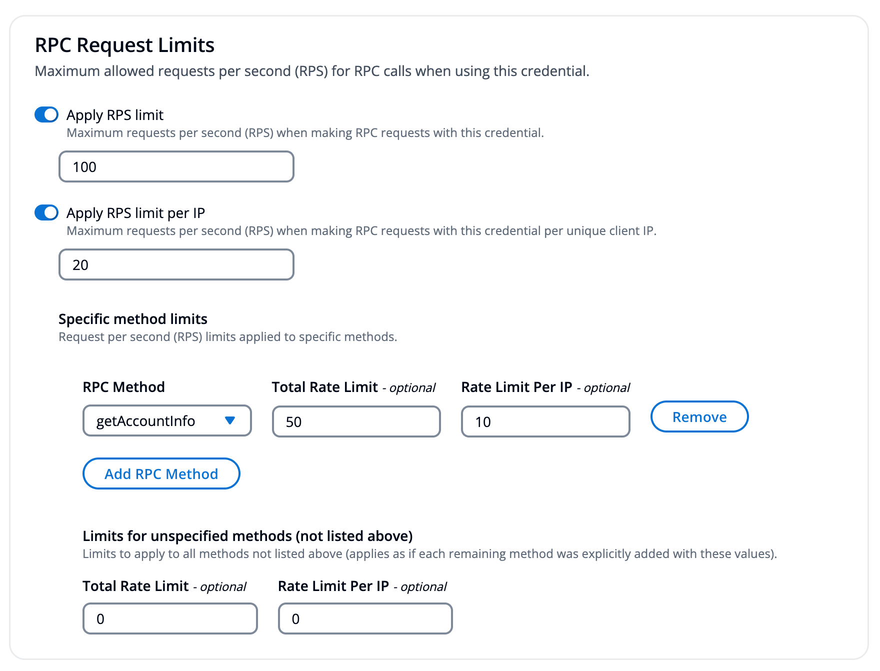 Custom RPC request limits