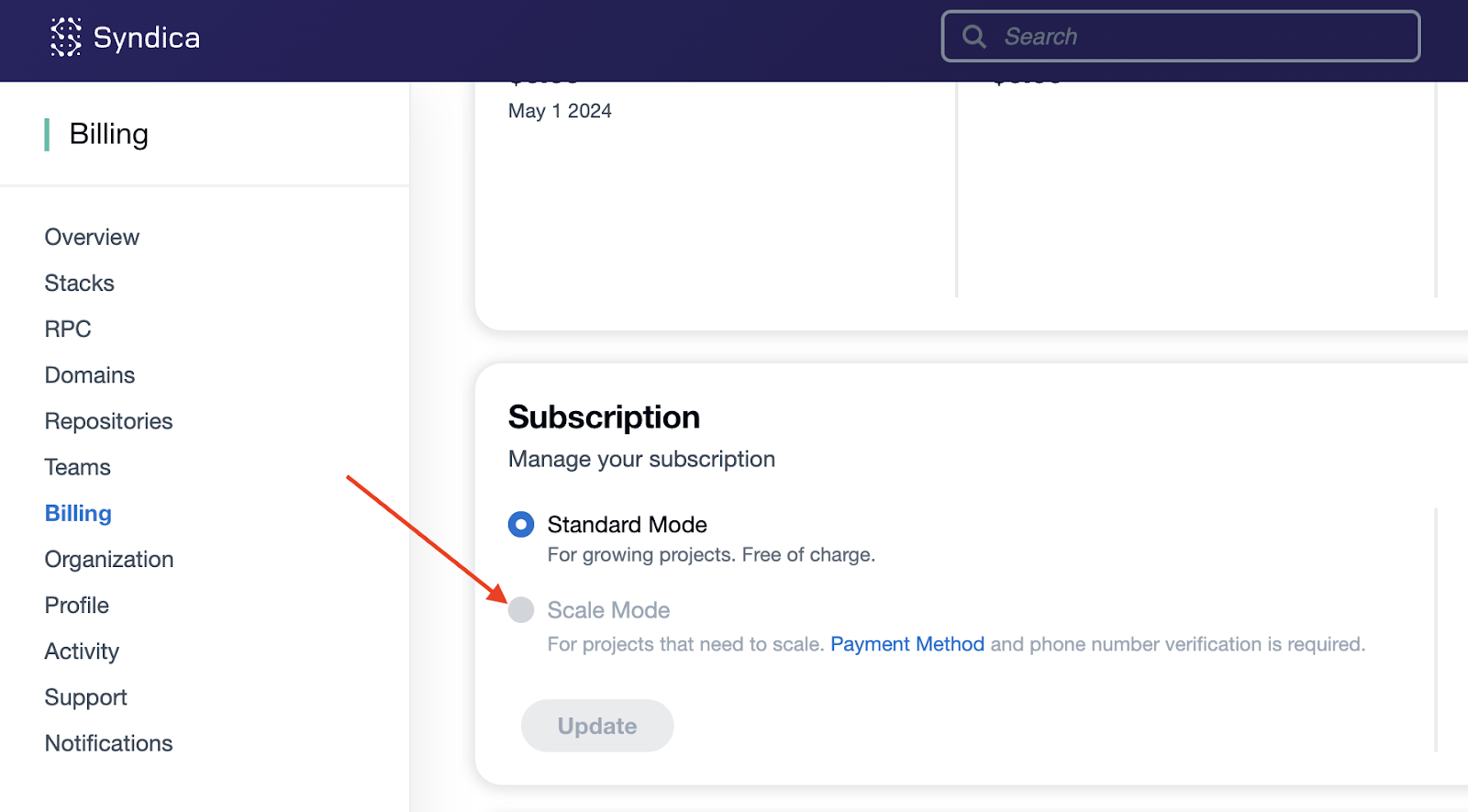 Select Scale Mode to upgrade account